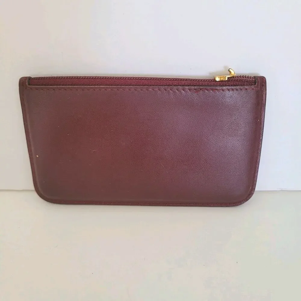 Cartier Vintage Mini Coin Holder Wallet Bordeaux Leather Small Red Zip Rectangl